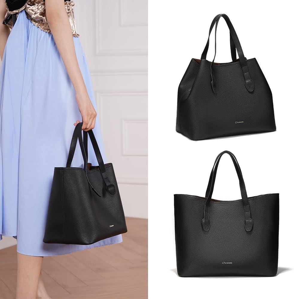 imageCParavano Full Grain Leather Tote BagLarge Capacity Tote Handbags for Women Hobo Bags Black Leather Top Handle Tote Leather Tote Travel Work Bag
