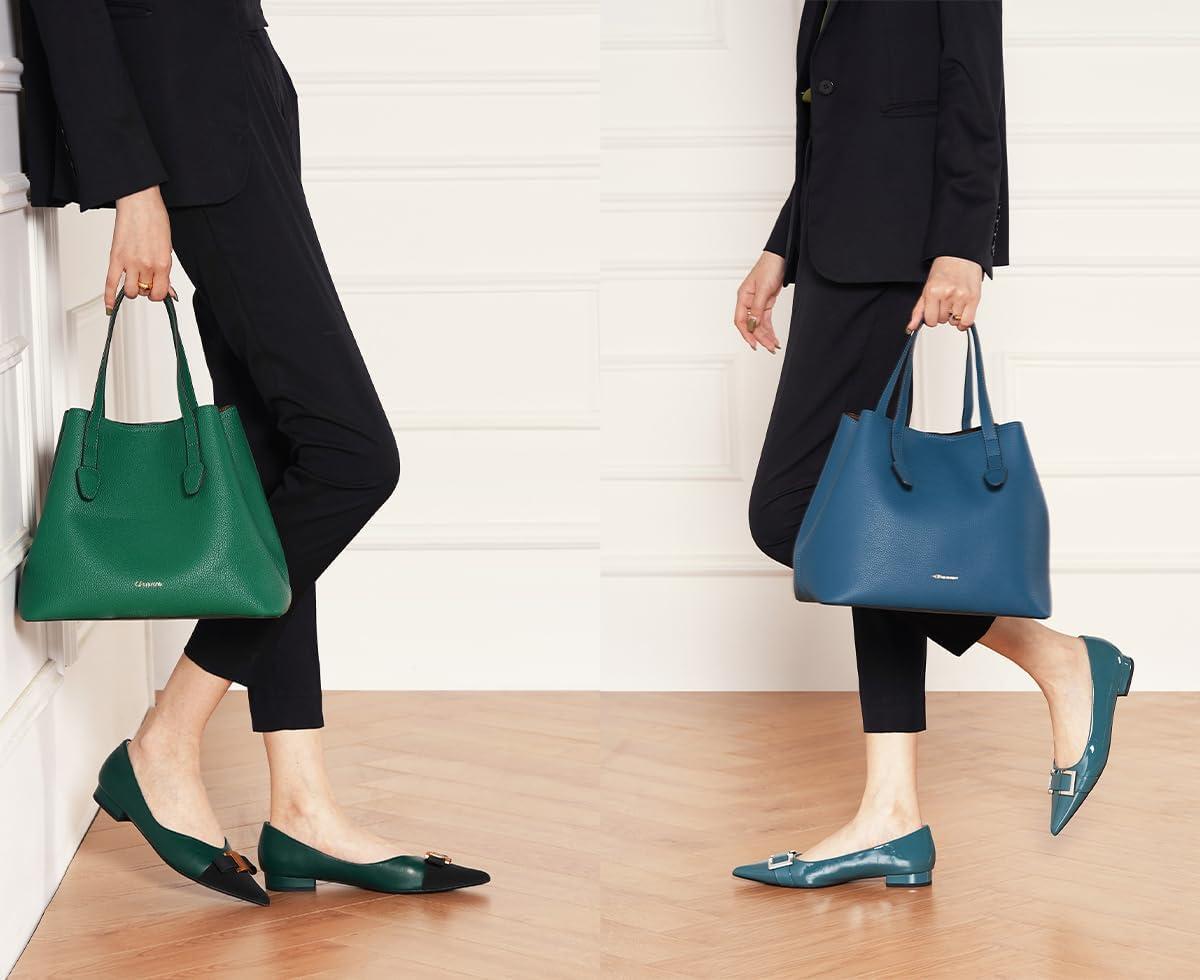 imageCParavano Large Capacity Tote Handbag Full Grain Leather Tote Bag Hobo Bag Womens Top Handle Tote Travel Work ToteFnavy