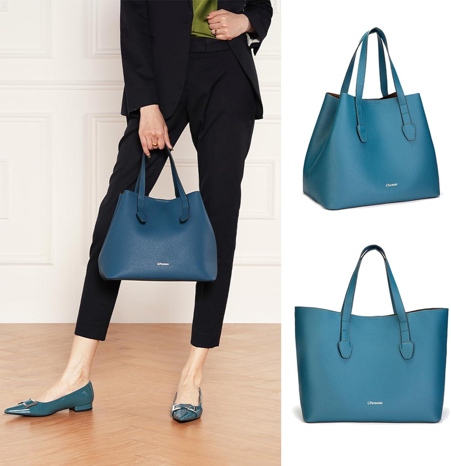 imageCParavano Large Capacity Tote Handbags for Women Full Grain Leather Tote Bag Hobo Bags Top Handle Tote Travel Work Bag