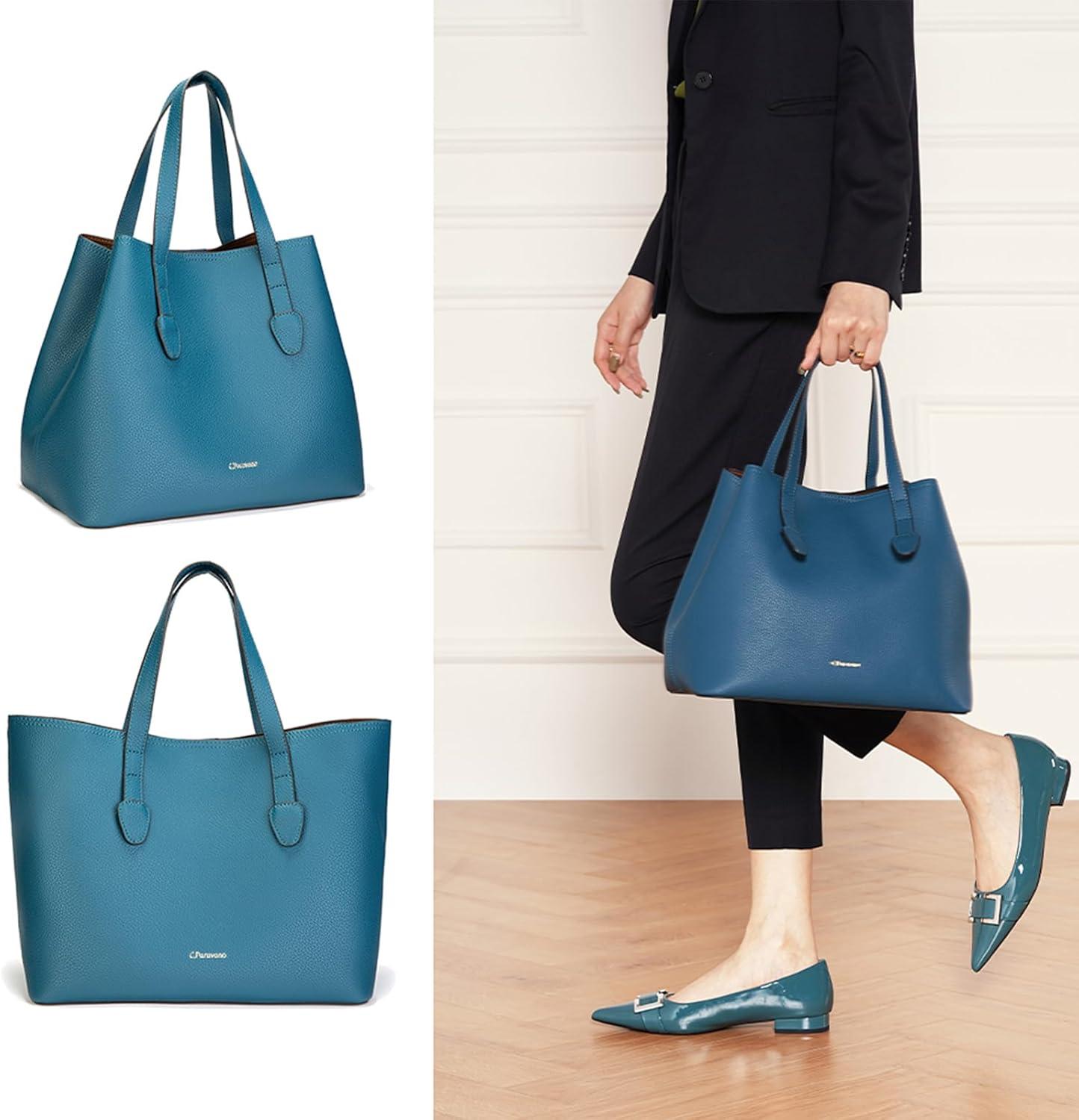 imageCParavano Large Capacity Tote Handbags for Women Full Grain Leather Tote Bag Hobo Bags Top Handle Tote Travel Work Bag