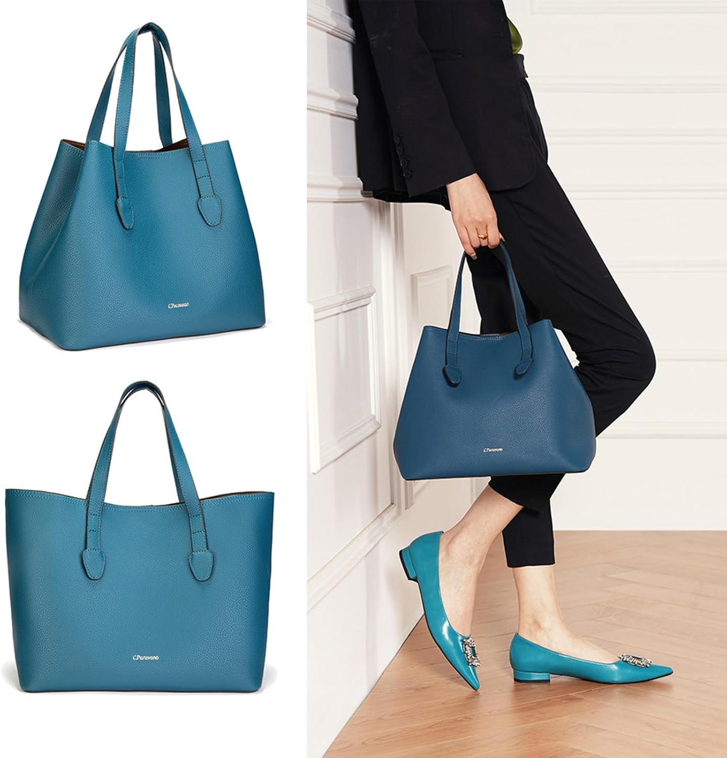 imageCParavano Large Capacity Tote Handbags for Women Full Grain Leather Tote Bag Hobo Bags Top Handle Tote Travel Work Bag
