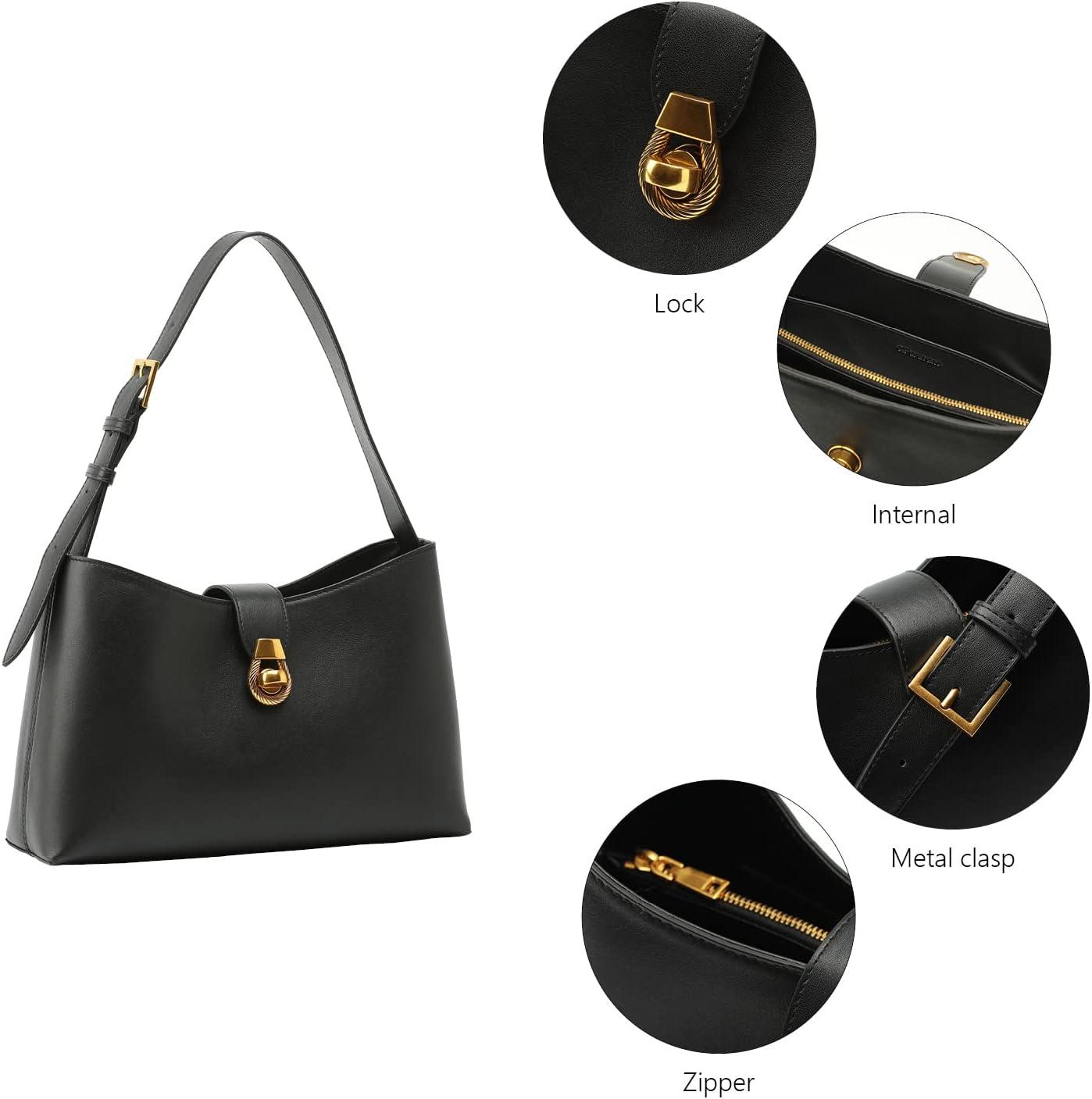 imageCParavano Shoulder Bags for Women Genuine Leather Purses Black Leather Handbag Small Shoulder Tote Bag for Women womens handbags Supple Nappa Leather