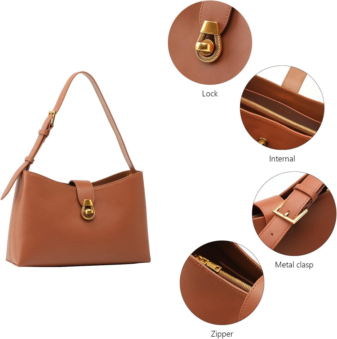 imageCParavano Shoulder Bags for Women Genuine Leather Purses Brown Leather Handbag Small Shoulder Tote Bag for Women Womens Handbags Supple Nappa Leather