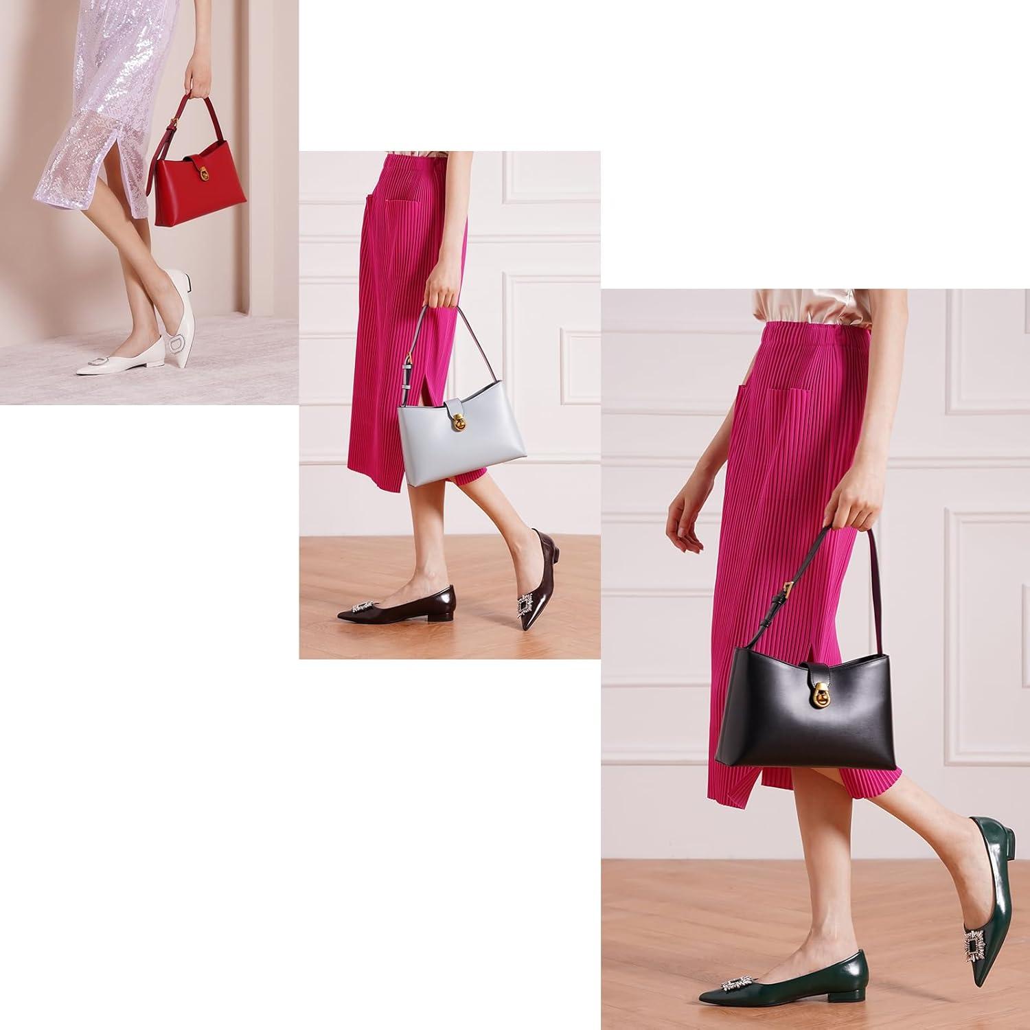 imageCParavano Shoulder Bags for Women Glossy Leather PU Tote Bag with Zipper Closure Hobo Handbag Under the Arm PursesA1pink