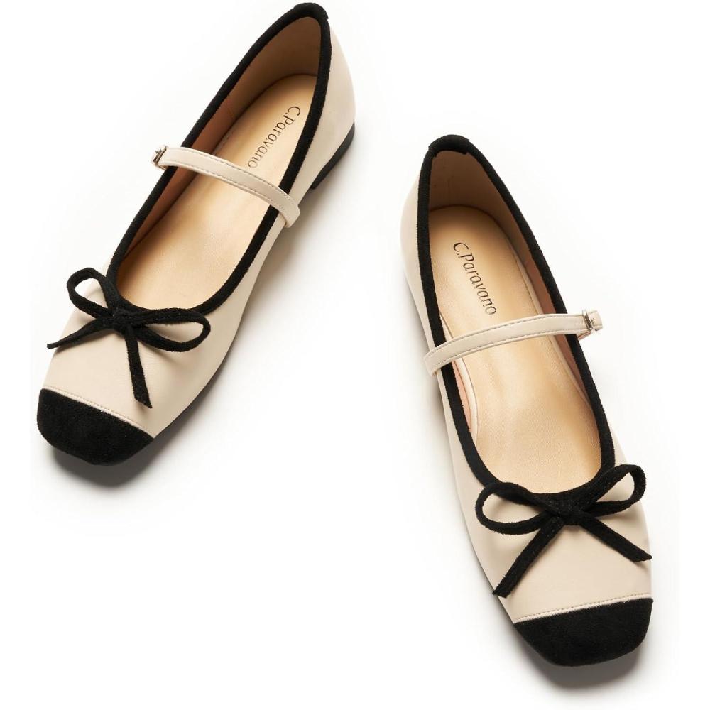 imageCParavano Flats for Women Mary Janes Women Ballet Flats Office Shoes Square ToeWhiteb