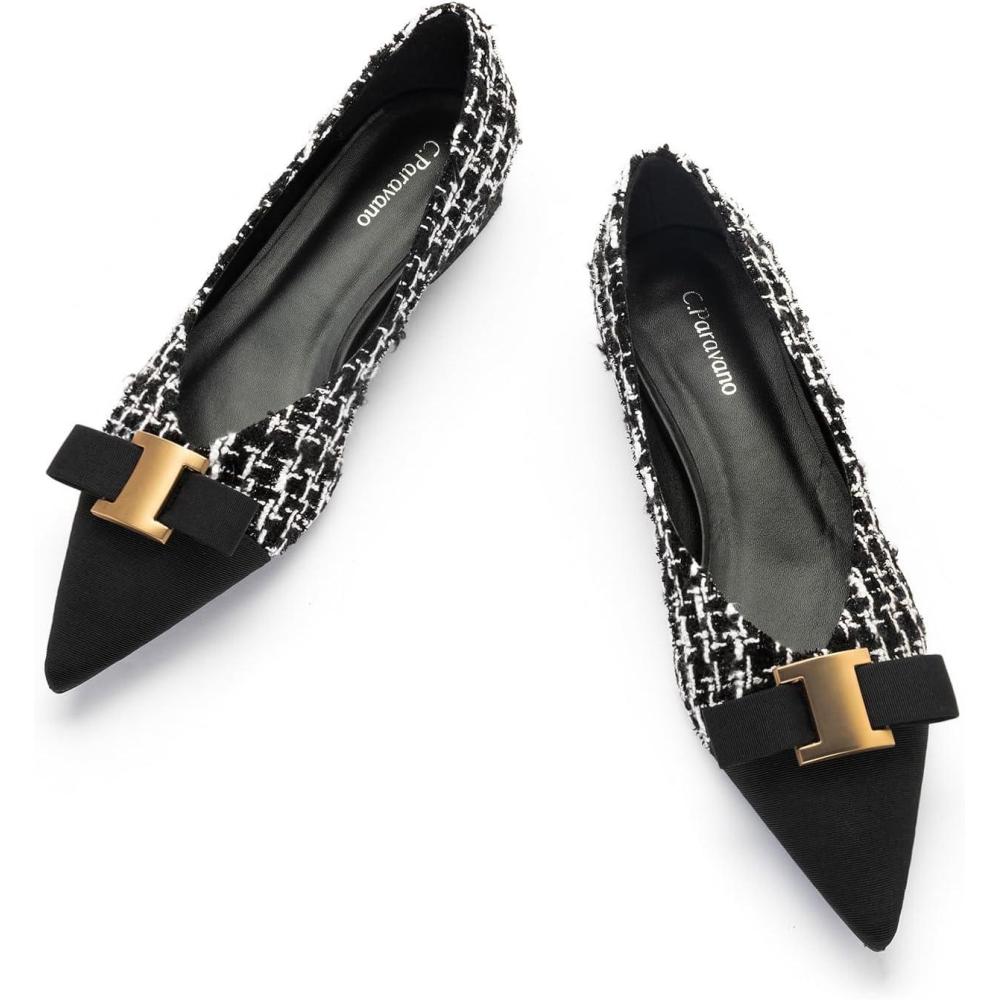 imageCParavano Flats for Women Pointed Toe Flats Ballet Flats Women Shoes Dressy ComfortableBlackwhite