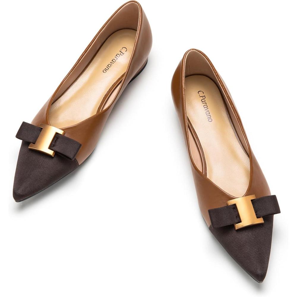 imageCParavano Flats for Women Pointed Toe Flats Ballet Flats Women Shoes Dressy ComfortableBrown