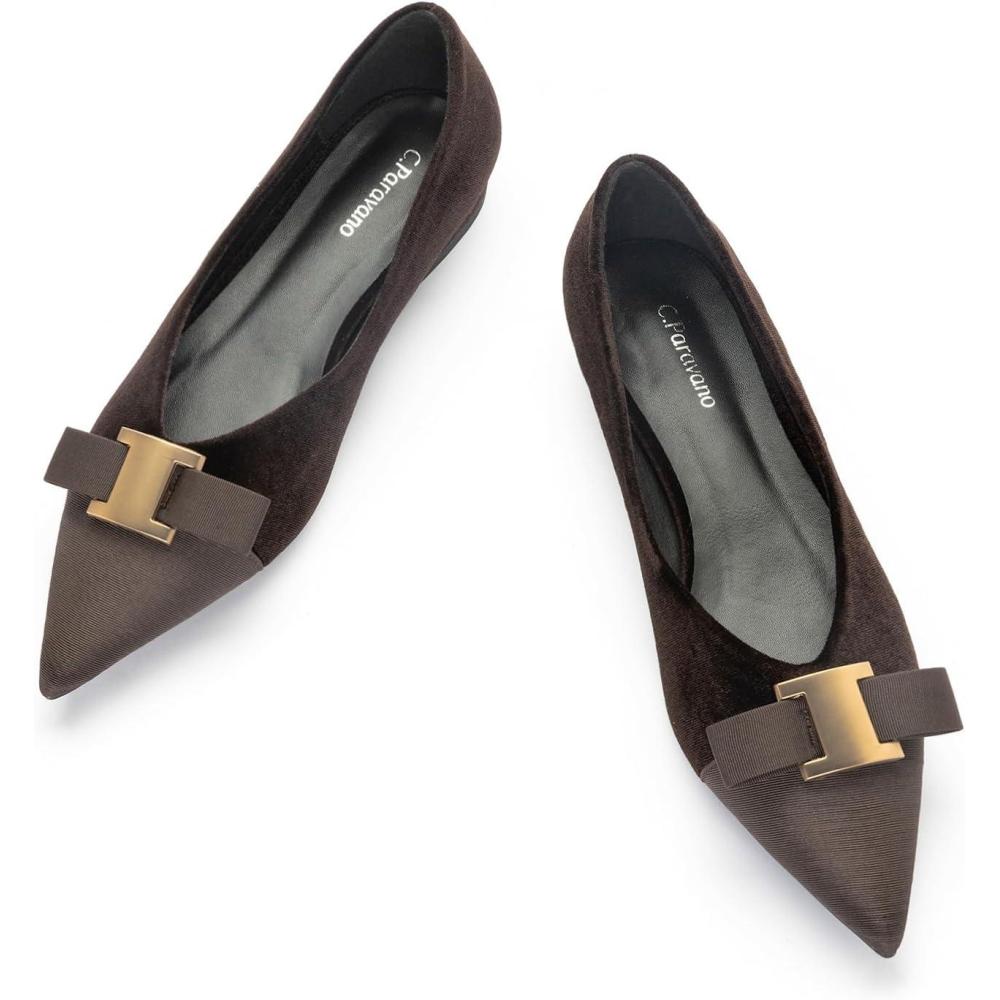 imageCParavano Flats for Women Pointed Toe Flats Ballet Flats Women Shoes Dressy ComfortableChocolate Velvet