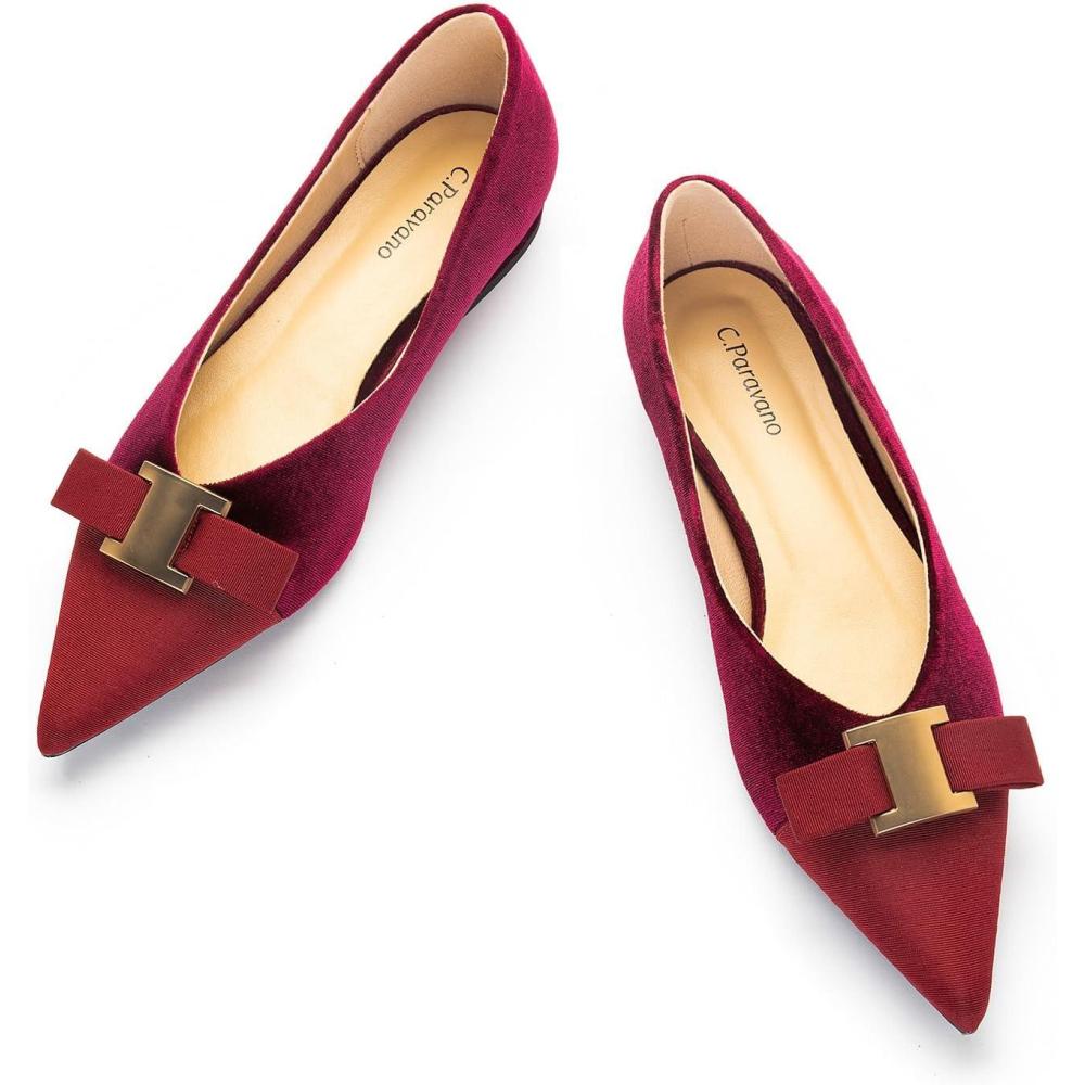 imageCParavano Flats for Women Pointed Toe Flats Ballet Flats Women Shoes Dressy ComfortableClaret Velvet