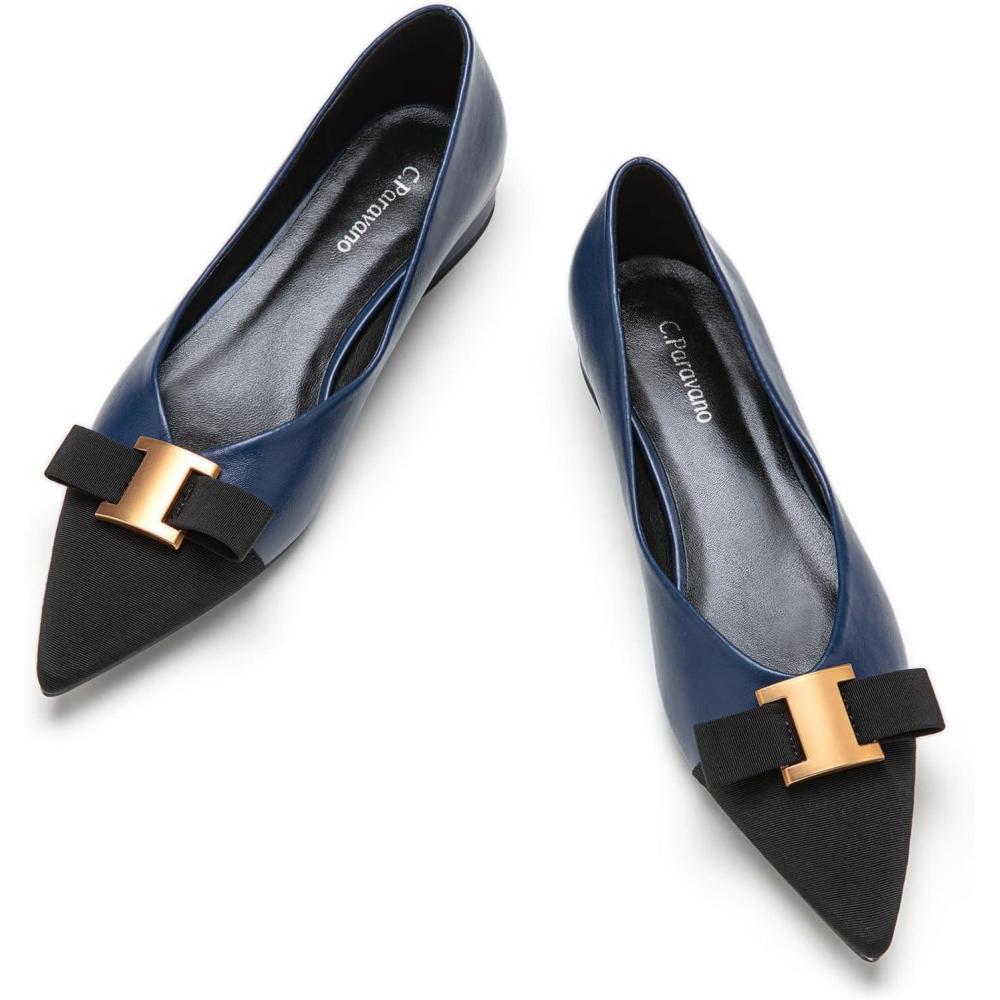 imageCParavano Flats for Women Pointed Toe Flats Ballet Flats Women Shoes Dressy ComfortableNavy