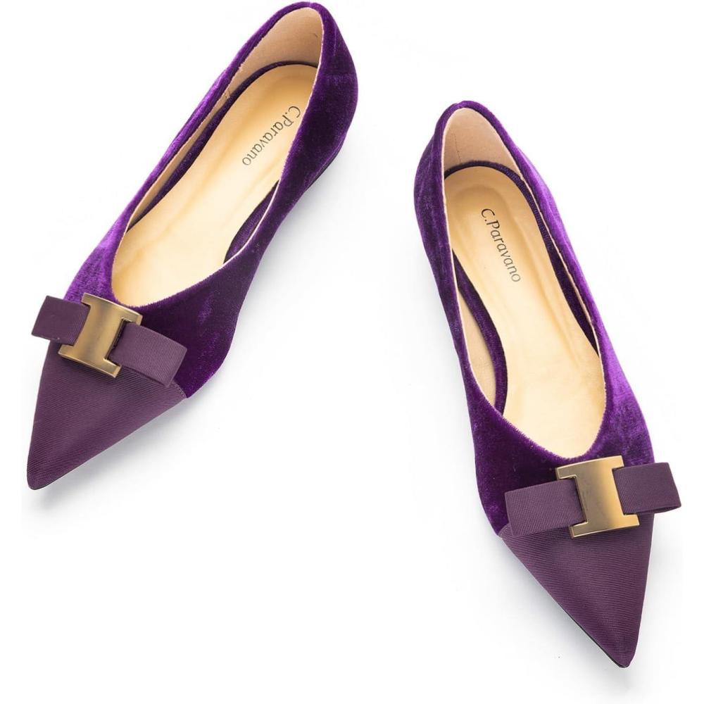 imageCParavano Flats for Women Pointed Toe Flats Ballet Flats Women Shoes Dressy ComfortablePurple Velvett
