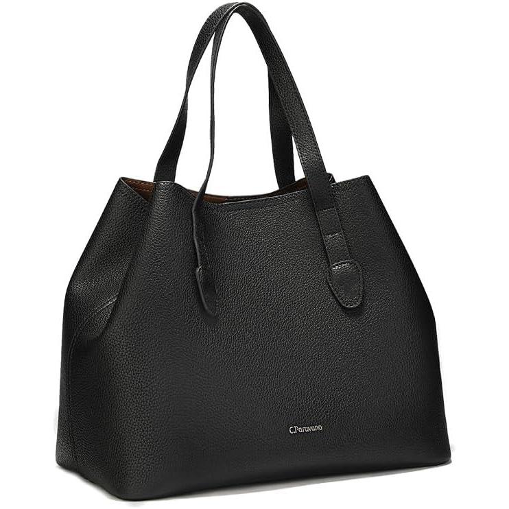 imageCParavano Full Grain Leather Tote BagLarge Capacity Tote Handbags for Women Hobo Bags Black Leather Top Handle Tote Leather Tote Travel Work Bag
