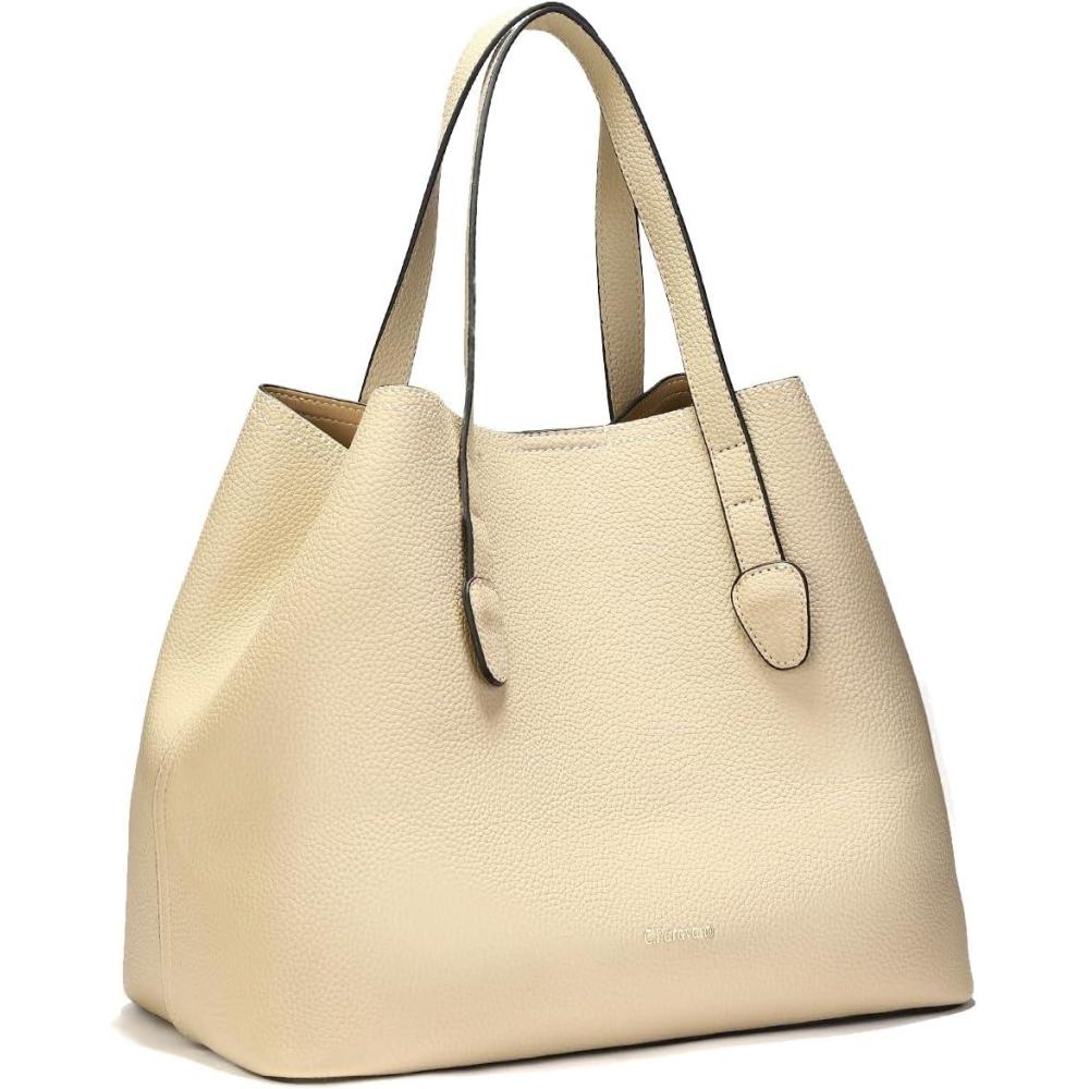imageCParavano Large Capacity Tote Handbag Full Grain Leather Tote Bag Hobo Bag Womens Top Handle Tote Travel Work ToteFivory