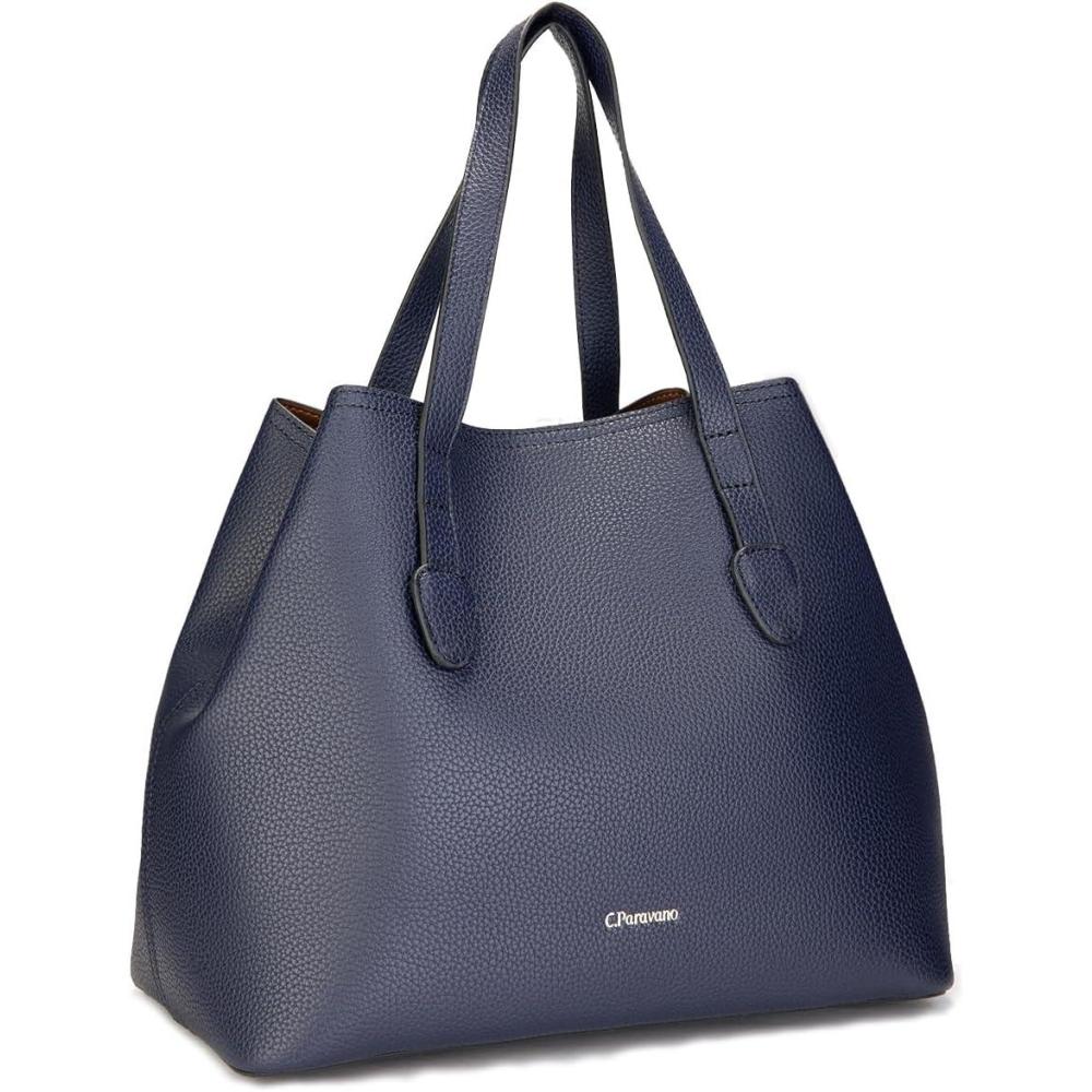 imageCParavano Large Capacity Tote Handbag Full Grain Leather Tote Bag Hobo Bag Womens Top Handle Tote Travel Work ToteFnavy