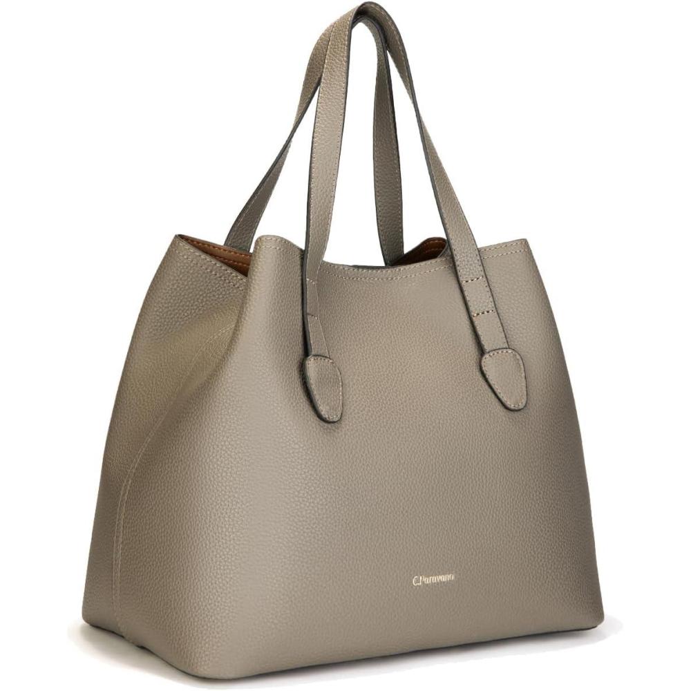 imageCParavano Large Capacity Tote Handbags for Women Full Grain Leather Tote Bag Hobo Bags Grey Leather Top Handle Tote Leather Tote Travel Work Bag