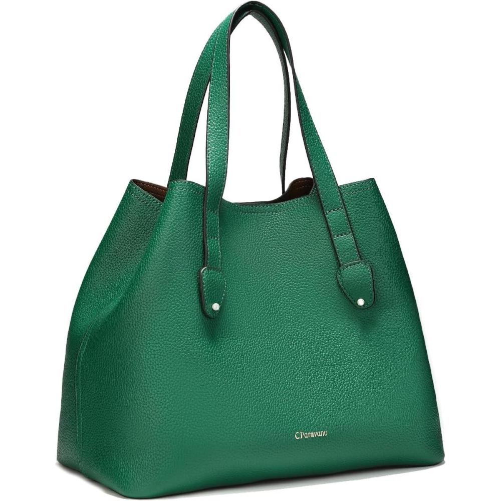imageCParavano Large Handbags Full Grain Leather Tote Bag Hobo Bags Green Purse Womens Shoulder Handbags Green Leather Bag
