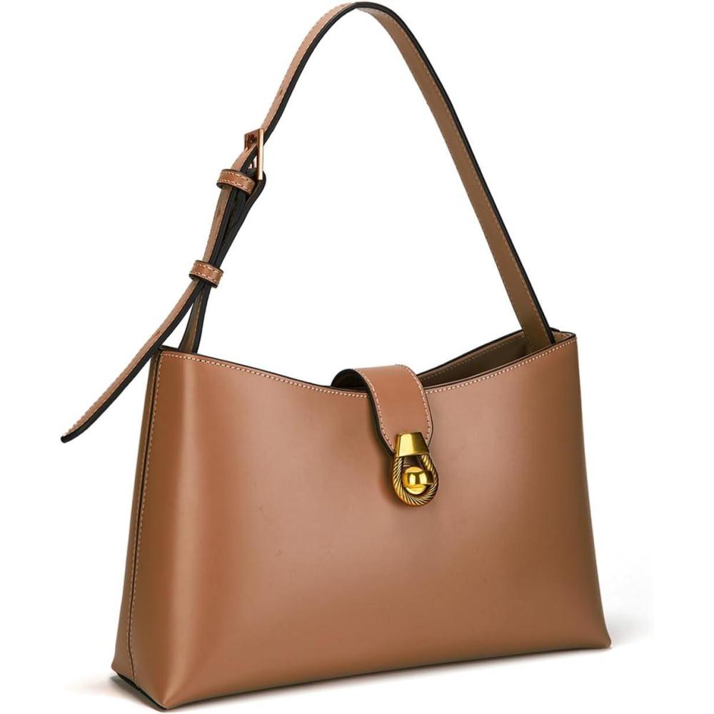 imageCParavano Shoulder Bags for Women Glossy Leather PU Tote Bag with Zipper Closure Hobo Handbag Under the Arm PursesA1brown