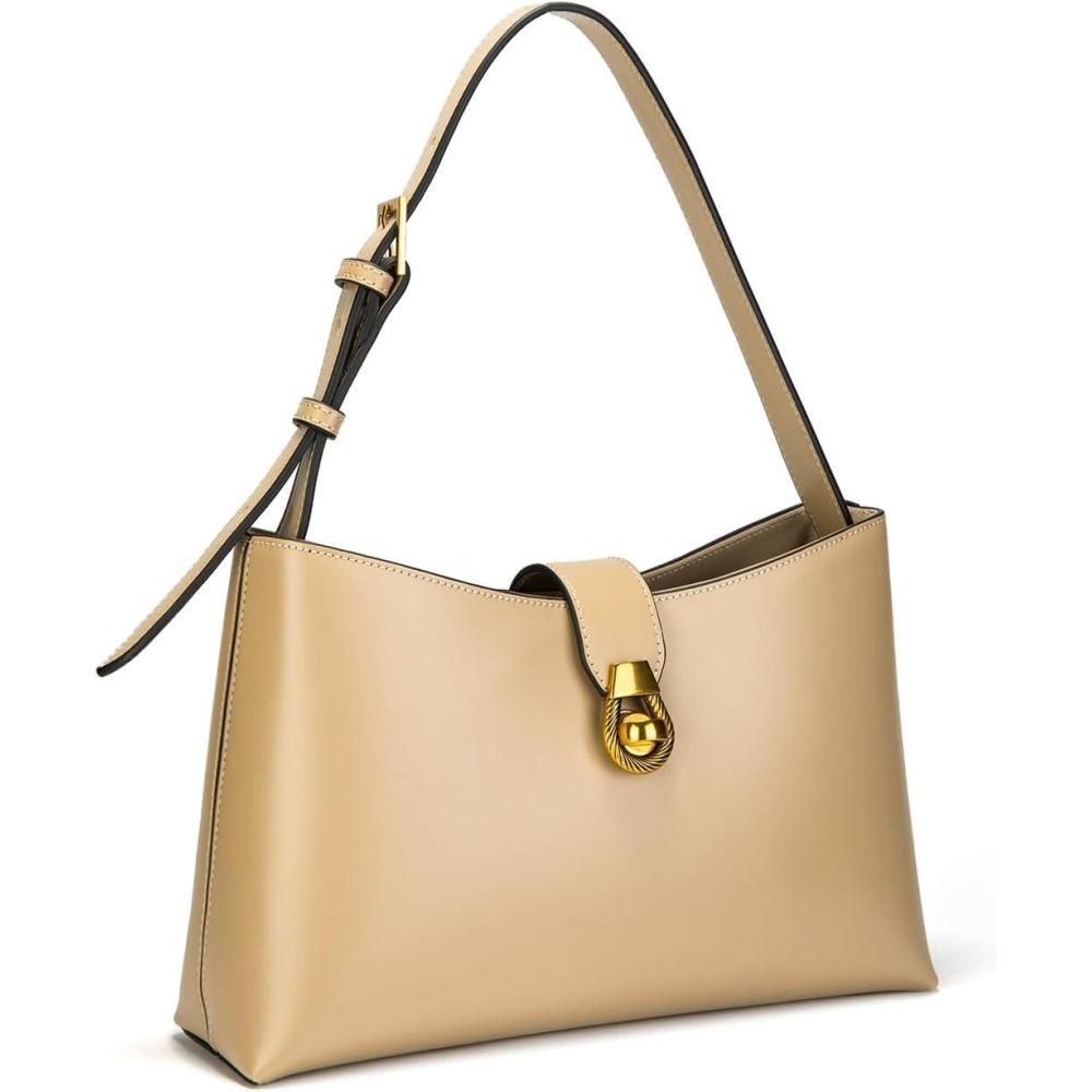 imageCParavano Shoulder Bags for Women Glossy Leather PU Tote Bag with Zipper Closure Hobo Handbag Under the Arm PursesA1khaki