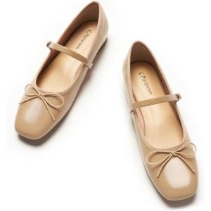 C.Paravano Flats for Women | Mary Janes Women | Ballet Flats | Office Shoes | Square Toe(Beige)