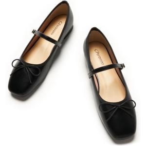 C.Paravano Flats for Women | Mary Janes Women | Ballet Flats | Office Shoes | Square Toe(Black)