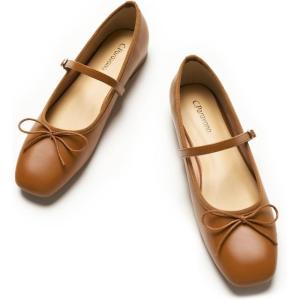 C.Paravano Flats for Women | Mary Janes Women | Ballet Flats | Office Shoes | Square Toe(Brown)