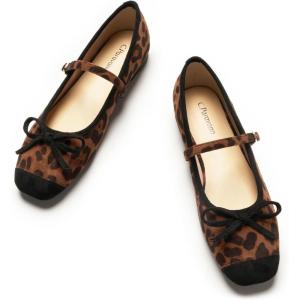 C.Paravano Flats for Women | Mary Janes Women | Ballet Flats | Office Shoes | Square Toe(Leopard-b)