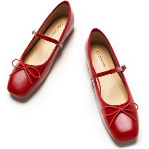 C.Paravano Flats for Women | Mary Janes Women | Ballet Flats | Office Shoes | Square Toe(Red)