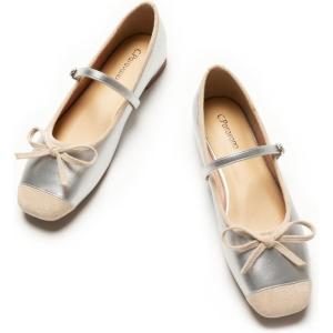 C.Paravano Flats for Women | Mary Janes Women | Ballet Flats | Office Shoes | Square Toe(Sliver-w)
