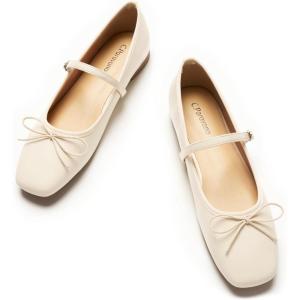 C.Paravano Flats for Women | Mary Janes Women | Ballet Flats | Office Shoes | Square Toe(White)