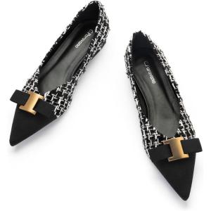 C.Paravano Flats for Women | Pointed Toe Flats | Ballet Flats | Women Shoes Dressy Comfortable(Black&white)