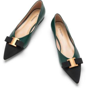 C.Paravano Flats for Women | Pointed Toe Flats | Ballet Flats | Women Shoes Dressy Comfortable(Dark Green)