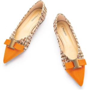 C.Paravano Flats for Women | Pointed Toe Flats | Ballet Flats | Women Shoes Dressy Comfortable(Orange Multi)