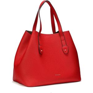 C.Paravano Red Grain Leather Hobo Handbag for Women | Large Tote Bag with Vegan Leather Details | No Closure Hobo Handbag for Work, Shopping, Gifts