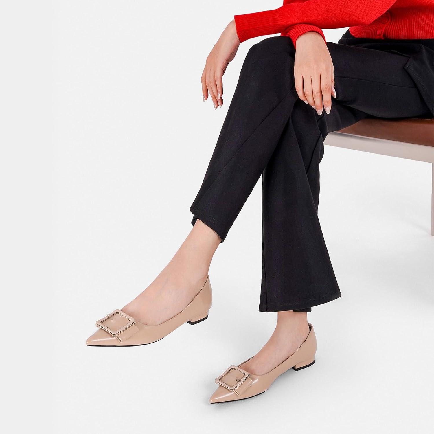 imageCParavano Womens Flats Pointed Toe Ballet Shoes Work Shoes for Women Comfortable FlatsAlmond