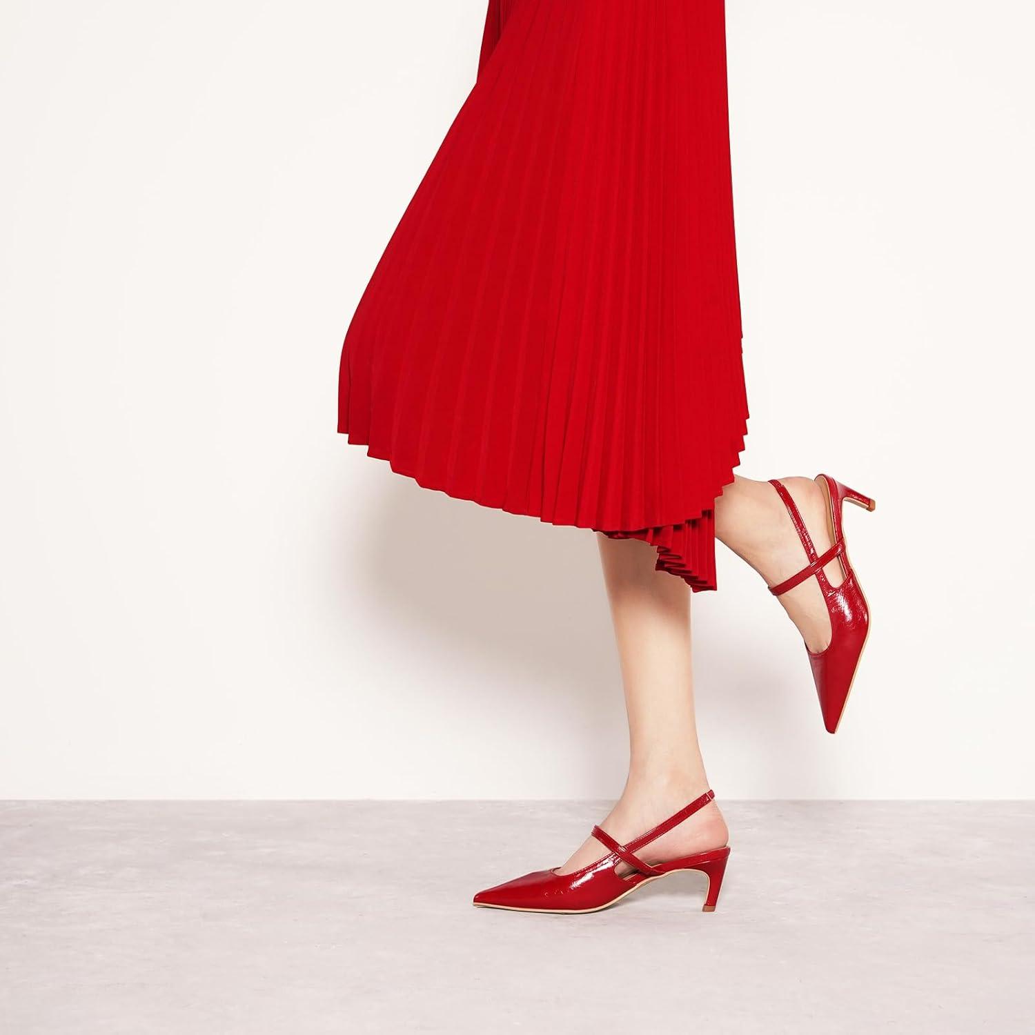 imageCParavano Womens Slingback Flats Pointed Toe Pumps Kitten Heels for Women Slingback Dress Shoes Slingback SandalsRed Heels