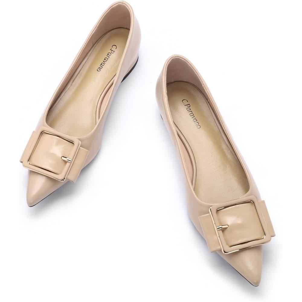 imageCParavano Womens Flats Pointed Toe Ballet Shoes Work Shoes for Women Comfortable FlatsAlmond