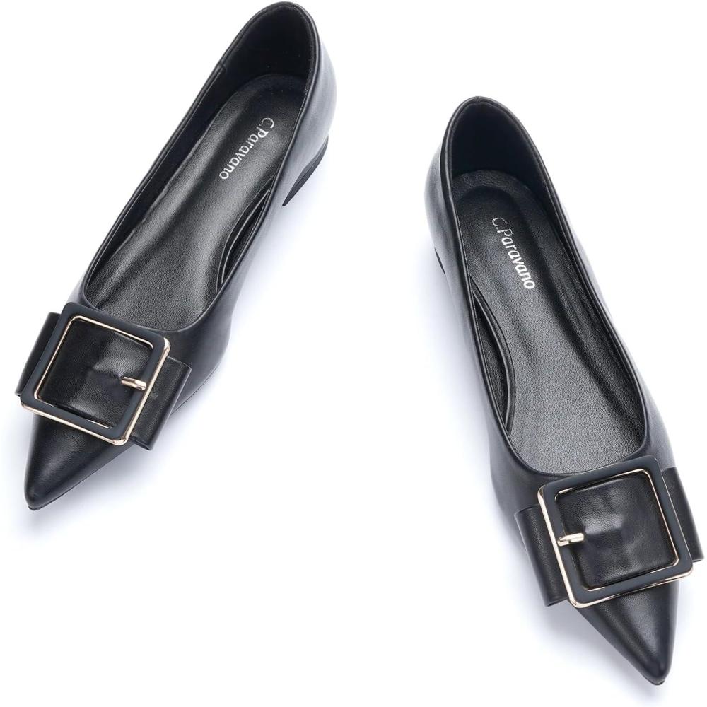 imageCParavano Womens Flats Pointed Toe Ballet Shoes Work Shoes for Women Comfortable FlatsBlack
