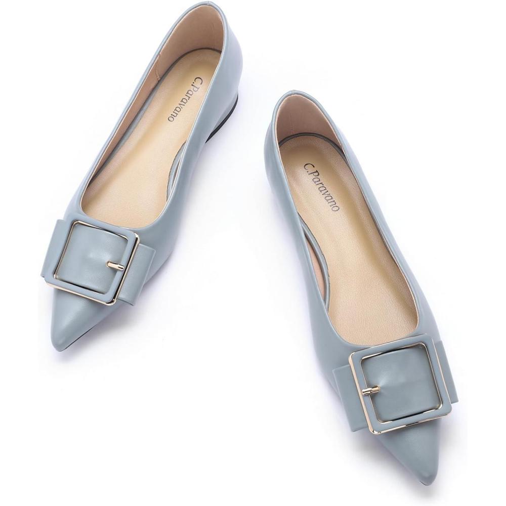 imageCParavano Womens Flats Pointed Toe Ballet Shoes Work Shoes for Women Comfortable FlatsBlue