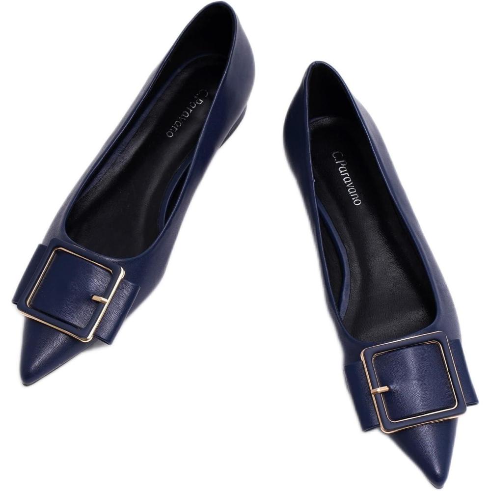 imageCParavano Womens Flats Pointed Toe Ballet Shoes Work Shoes for Women Comfortable FlatsNavy