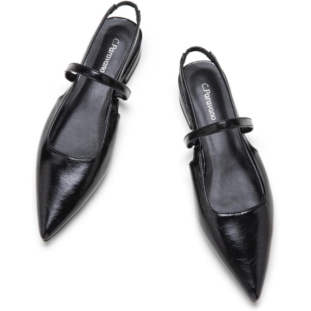 imageCParavano Womens Slingback Flats Pointed Toe Pumps Kitten Heels for Women Slingback Dress Shoes Slingback SandalsBlack Flats