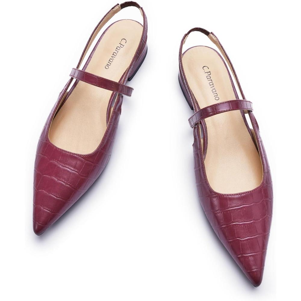 imageCParavano Womens Slingback Flats Pointed Toe Pumps Kitten Heels for Women Slingback Dress Shoes Slingback SandalsCroc Deep Purple Flats