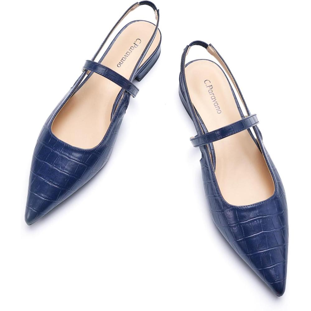 imageCParavano Womens Slingback Flats  Pointed Toe Pumps  Kitten Heels for Women  Slingback Dress Shoes  Slingback SandalsCroc Navy Flats