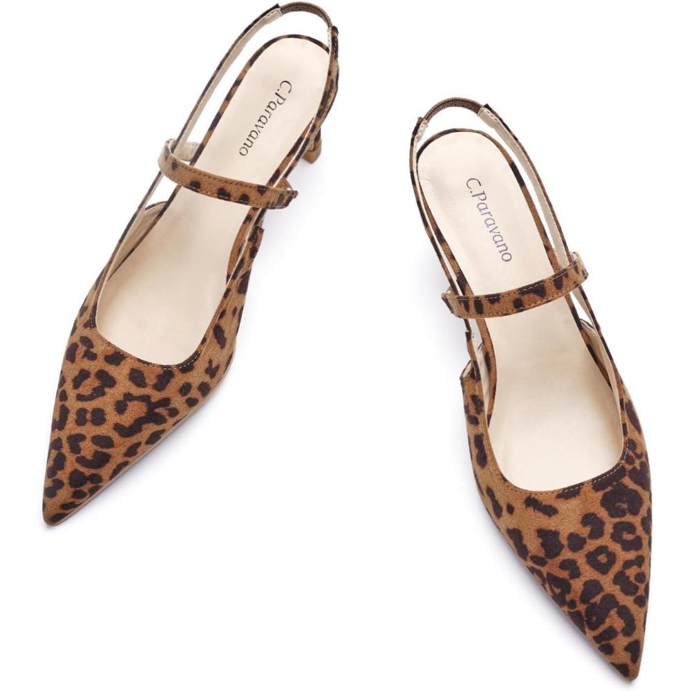 imageCParavano Womens Slingback Flats Pointed Toe Pumps Kitten Heels for Women Slingback Dress Shoes Slingback SandalsLeopard Heels