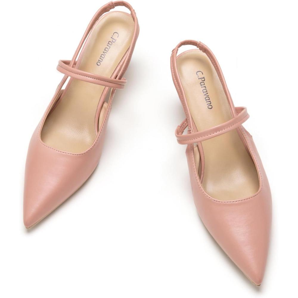 imageCParavano Womens Slingback Flats Pointed Toe Pumps Kitten Heels for Women Slingback Dress Shoes Slingback SandalsPink Heels