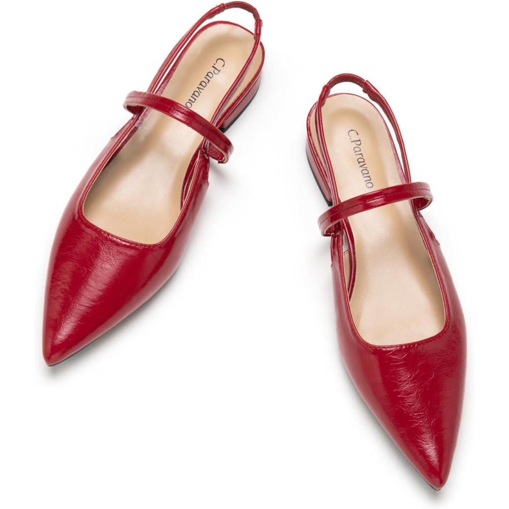 imageCParavano Womens Slingback Flats Pointed Toe Pumps Kitten Heels for Women Slingback Dress Shoes Slingback SandalsRed Flats