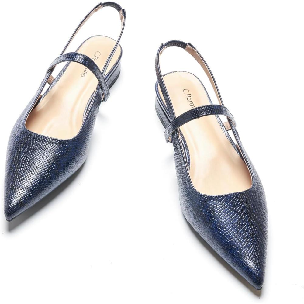 imageCParavano Womens Slingback Flats Pointed Toe Pumps Kitten Heels for Women Slingback Dress Shoes Slingback SandalsSnakeskin Navy Flats