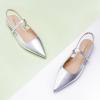 C.Paravano Women’s Slingback Flats | Pointed Toe Pumps | Kitten Heels for Women | Slingback Dress Shoes | Slingback Sandals(Silver Flats)