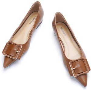 C.Paravano Women’s Flats | Pointed Toe Ballet Shoes | Work Shoes for Women | Comfortable Flats(Brown)