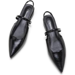 C.Paravano Women’s Slingback Flats | Pointed Toe Pumps | Kitten Heels for Women | Slingback Dress Shoes | Slingback Sandals(Black Flats)