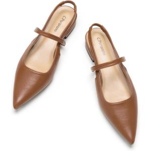 C.Paravano Women’s Slingback Flats | Pointed Toe Pumps | Kitten Heels for Women | Slingback Dress Shoes | Slingback Sandals(Brown Flats)